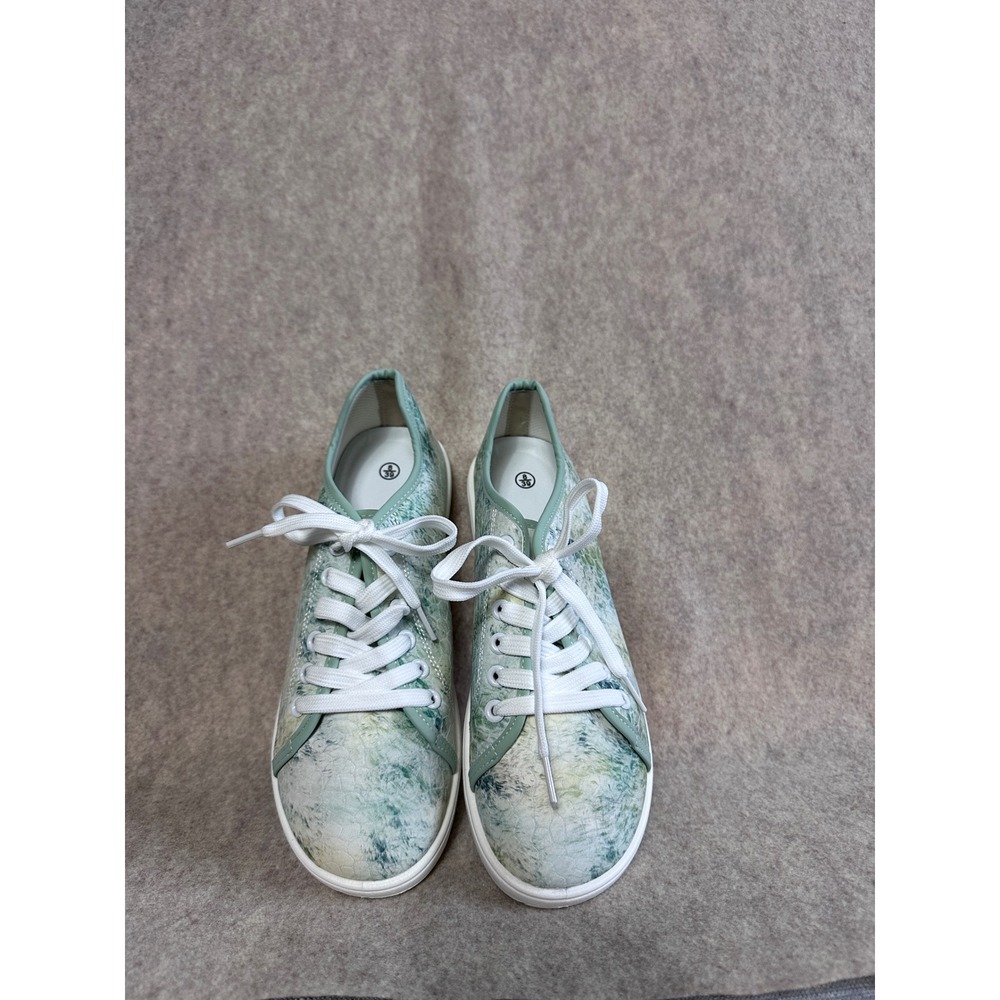 Green Marbled Lace Up Low Top Sneakers Textured Pattern Shoes Size 8 39 83218